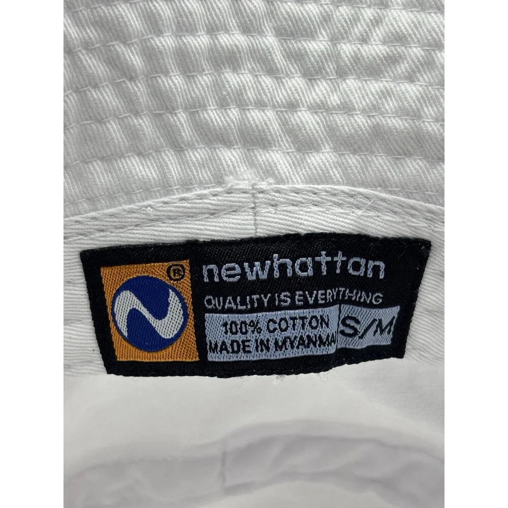 Bernies White Bucket Hat Newhattan Embroidered Script Logo Cotton Sun Cap SM